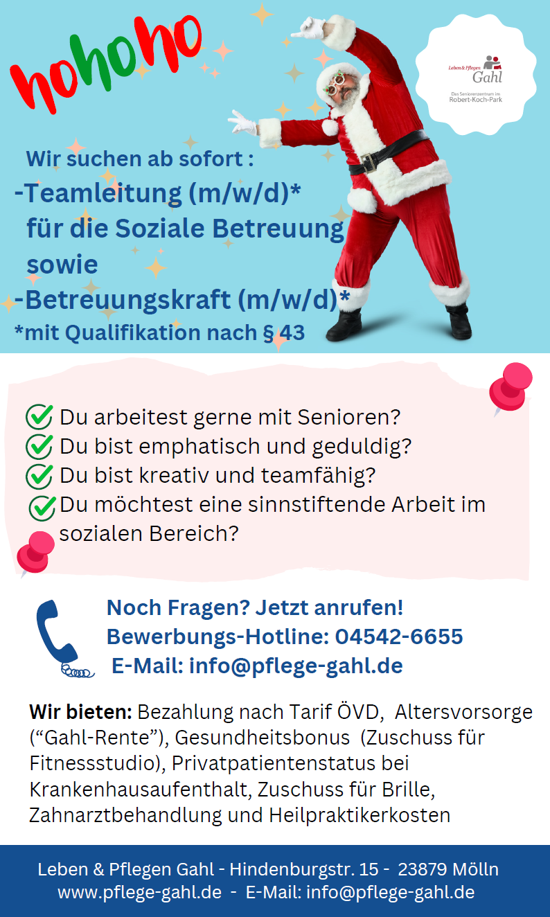 Stellenanzeige Teamleitung für die soziale Betreuung und Betreuungskraft (m/w/d)
